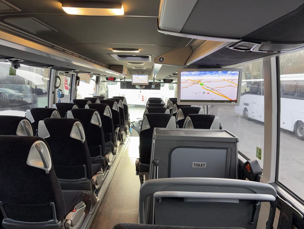 Comfortable coach interior with modern amenities